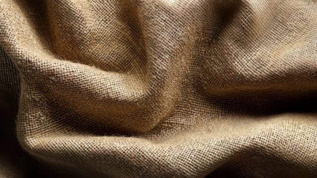 Ultra HD Closeup of natural rustic burlap fabric texture with folds and shadows woven jute textile material background pattern video