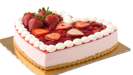 Heart-shaped strawberry cake isolated on white background