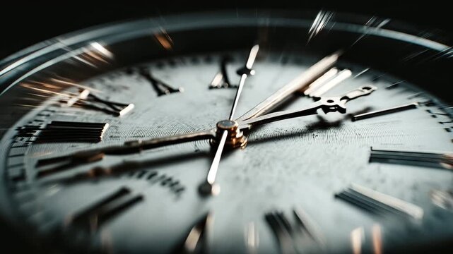 Ultra HD Closeup of an antique clock face with roman numerals and golden hands, symbolizing the passage of time and timeless elegance video