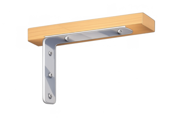 Wooden shelf block supported by metal l-bracket, a wall mount element for home improvement and furniture construction