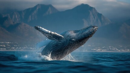 Whales breaching in oceans with massive splashes, ideal for marine biology, ocean life, and spectacular nature photography content