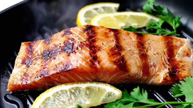 Fresh salmon fillet on white background