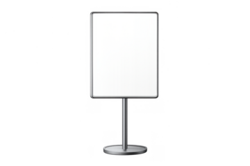 Empty white advertising board on a chrome stand, providing a customizable template for promotional messages or store information