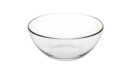 Simple clear glass bowl for kitchen use, serving, or mixing isolated on transparent background