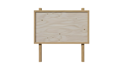 Blank wooden signboard on stakes isolated on transparent background