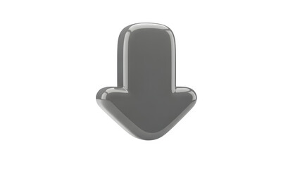 Glossy gray down arrow icon isolated on transparent background