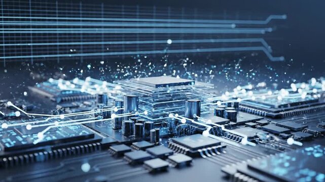 Abstract digital circuitry data flow technology concept