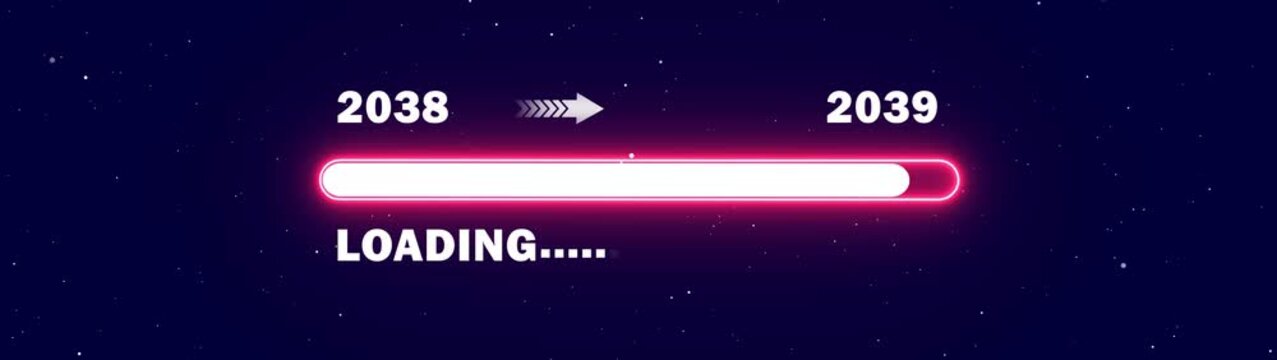 New year 2039 loading bar animation with year transition from 2038 to 2039. Time progress and future planning concept for annual planning, growth strategy and business planning.
