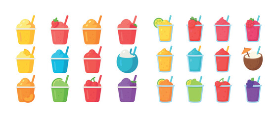 Colorful assorted smoothies and drinks selection with straws