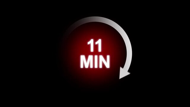 Eleven Minute Timer Countdown Circle with Arrow on Black Background 3 minute timer clock