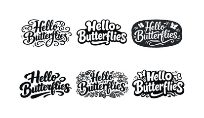 Butterfly Lettering Variations. Hello Butterflies. Set lettering. harmonious lettering variations of the same emblematic concept, each with different artistic