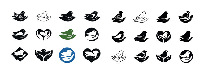 Fototapeta premium Collection of dove icons: symbols of peace and harmony in various styles