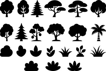 Collection of various tree silhouettes isolated on white background, Vector, illustration