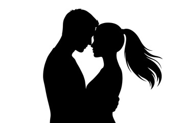 Silhouette of a couple embracing isolated on white background, Vector, illustration