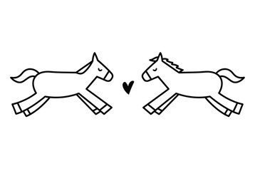 Two horses running side by side isolated on white background, Vector, illustration