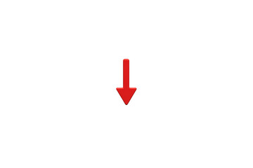 Red arrow pointing down symbolizing decrease, decline, fall, negative trend, and downward direction, with transparent background