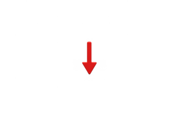 Red arrow pointing down symbolizing decrease, decline, fall, negative trend, and downward direction, with transparent background