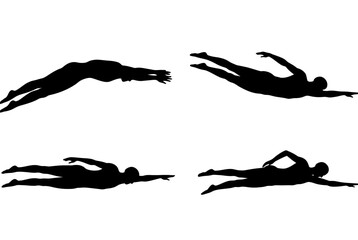 Series of diving silhouettes isolated on white background, Vector, illustration