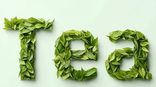 Green Leaf Arrangement Forming the Letter "A", Natural Texture, Botanical Design, Creative Lettering, Organic Composition, Studio Photography.
