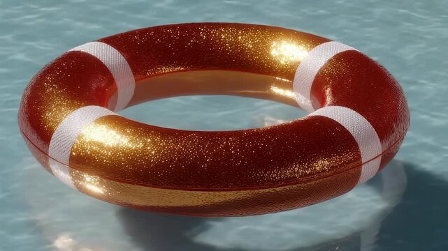 Red and White Inflatable Pool Float on Blue Water - Summer Recreation and Relaxation Lifestyle Image