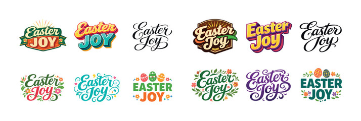 Easter joy logos collection in various styles and colors