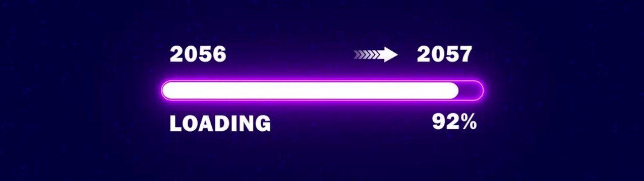 Futuristic 2057 New Year Progress Indicator Animation from 2056 with Neon purple Digital Loading Bar and HUD Element Background for Cyber Technology Projects