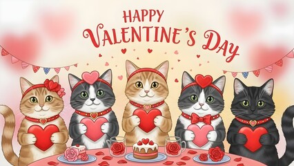 Fototapeta premium Valentine s day celebration with adorable feline friends