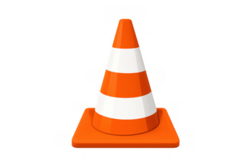 Orange and white striped traffic cone standing as a symbol for road work, hazard alert, and safety measures