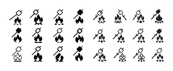 Collection of marshmallow and campfire icons in various styles
