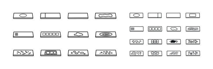 Simple line drawings of minimalist chocolate bar designs in various patterns