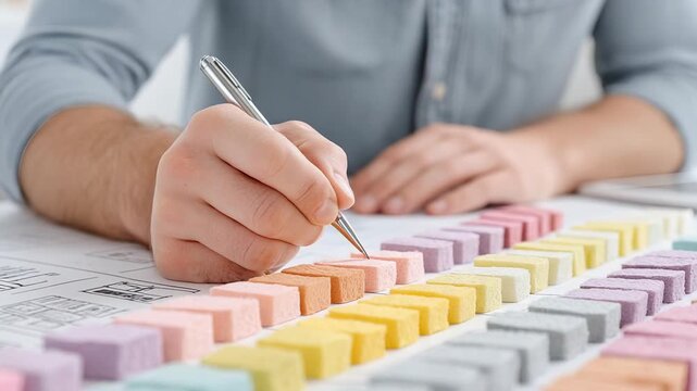 Architect's Detailed Design Review: Hand Sketching Modifications on Technical Drawing with Pencil and Ruler.