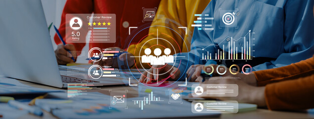 A dashboard for customer relationship management (CRM). The data analysis and market research help to identify a target audience and understand customer reviews and behavior. Fermion