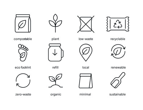 Sustainable Snack Icons. Sustainable snacks. Line icon set of Su