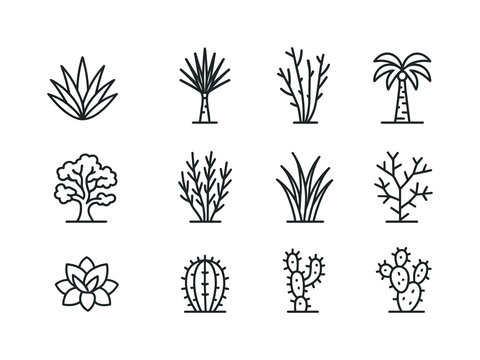 Desert Plant Icons. Desert Plants. Line icon set of Desert Plant