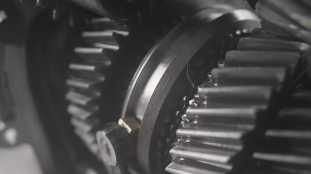 Vehicle transmission gearbox. Automobile transmission gearbox in sections, close up detail view, selective focus