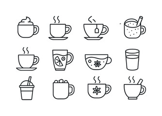 Holiday Beverage Icons. Holiday baking beverages. Line icon set