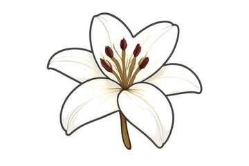 White lily flower illustrating purity, elegance, and natural beauty with blooming petals and stamens, transparent background