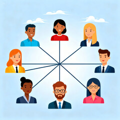 Concept of networking, a visual representation of the concept of teamwork and connectivity, with individuals connected by lines