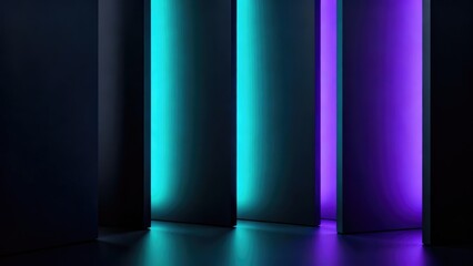 Abstract teal purple neon light streaks on dark background with modern digital design