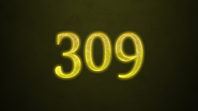 Neon glowing yellow number of 309 on dark background.