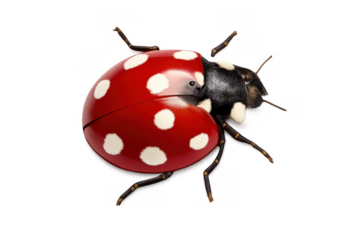 Ladybug with vibrant red shell and white spots, showing a common garden insect on transparent background