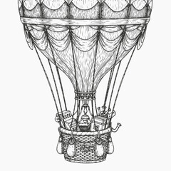 Vintage Hot Air Balloon With Supplies Illustration