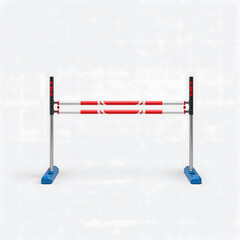 A minimalistic rendering of a red and white hurdle standing on a reflective surface