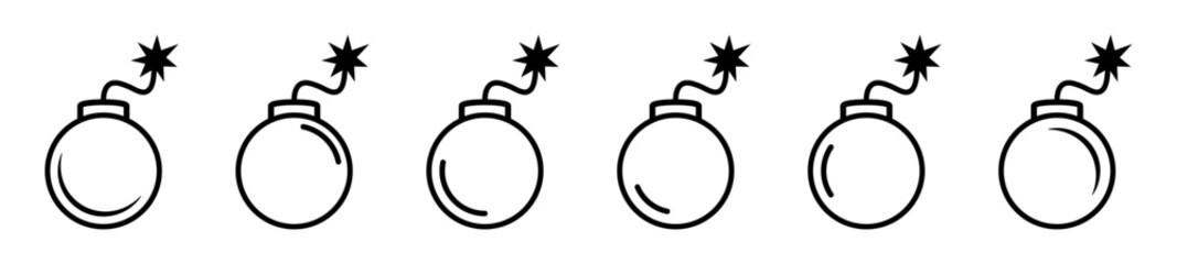 Bomb with Burning Fuse Line Icon Set © Maksim