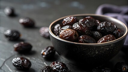 Extreme macro close up of fermented black soybeans, glossy wrinkled surface, rich umami texture, dramatic low key lighting, dark matte background