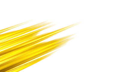 Luminous yellow diagonal streaks and dynamic energy trails flow across a pristine transparent background with vast copy space on the right, conveying rapid motion and fluid energy. Concept of modern