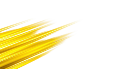 Luminous yellow diagonal streaks and dynamic energy trails flow across a pristine transparent background with vast copy space on the right, conveying rapid motion and fluid energy. Concept of modern