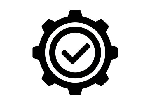 A nice gear with checkmark icon symbol for settings process quality control or successful configuration