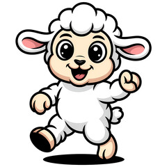 Obraz premium Cute cartoon baby lamb character happily jumping isolated on a plain transparent background for commercial use.