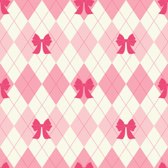 A sweet seamless pattern for Valentine's Day. A vector argyle pattern of pink bows. A seamless geometric background for cards, textiles, and wrapping paper.
